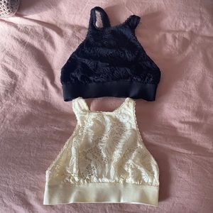 Black and white lace halter bras